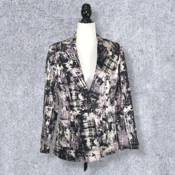 Amanda Women's Jacket All Over Pattern Single Button Size S/M Padded Shoulders - Picture 1 of 7